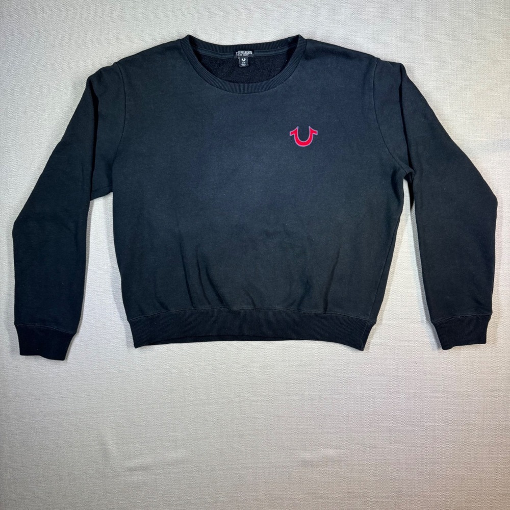 True Religion Womens Black Heritage Buddha Crewneck Pullover Large